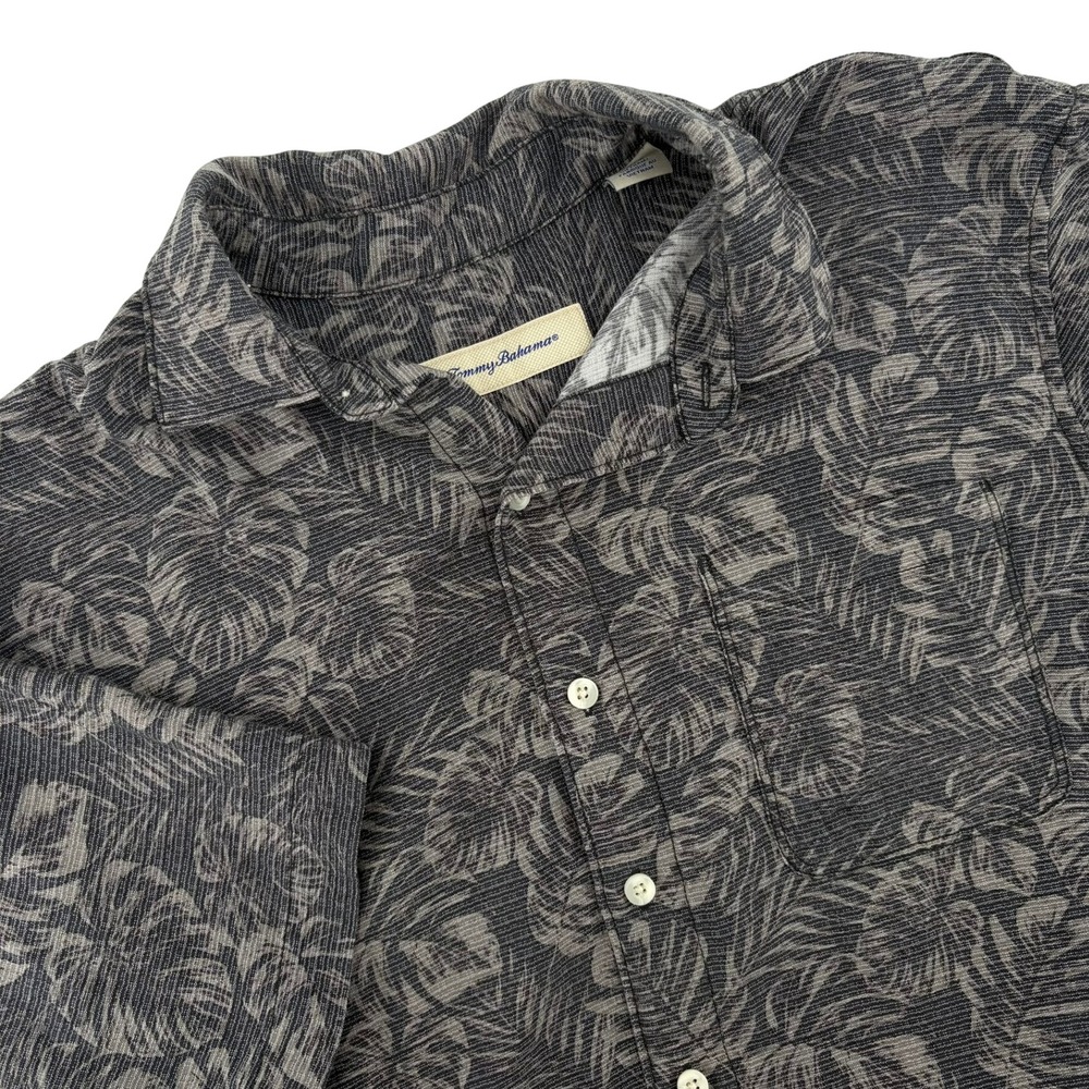 Tommy Bahama Mens Medium Grey Tonal Tropical Leaf Tencel Modal Button Down Shirt